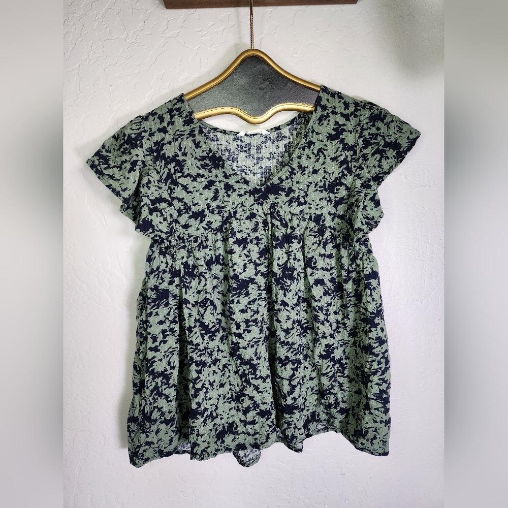 Caslon Popover Textured Flutter Sleeve Green Top Size Small - Picture 4 of 10